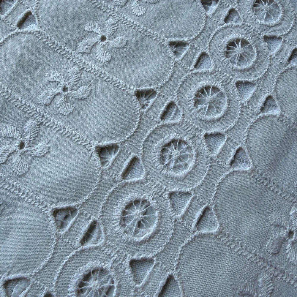 Vintage White Eyelet Lace Table Runner Embroidered Floral Cutout Rectangular